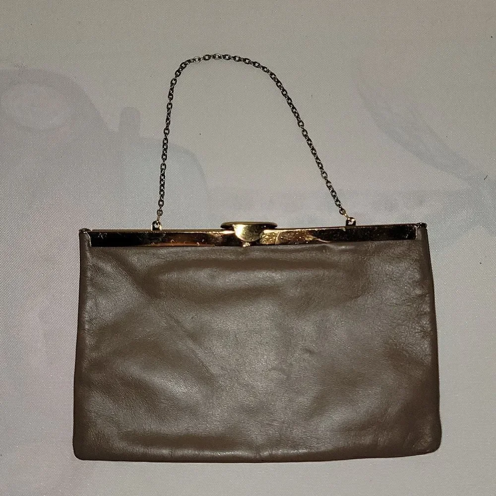 Etra Leather Clutch Handbag Vintage 1950s Taupe